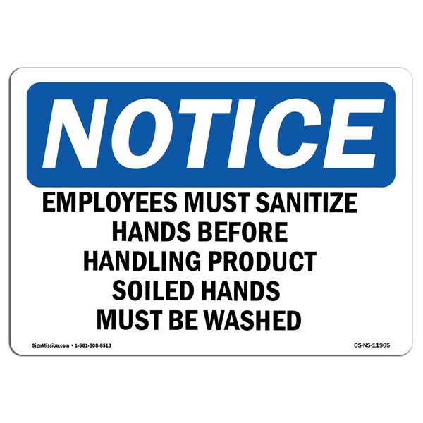 Signmission OSHA Sign, Employees Must Sanitize Hands Before Handling, 18in X 12in Plastic, 12" W, 18" L, Lndscp OS-NS-P-1218-L-11965
